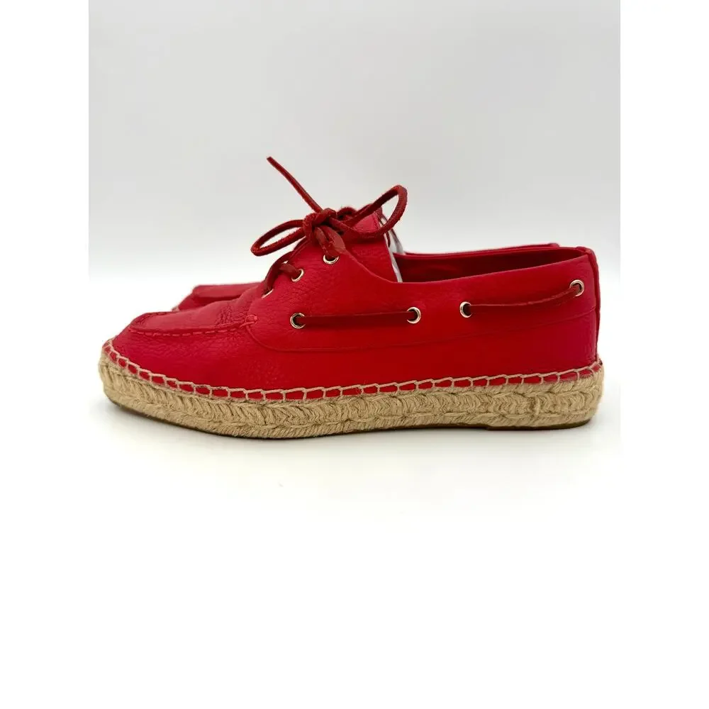 Tory Burch Skipper Boat Shoes Espadrilles Red Leather Size 9.5 Flatforms Flats
